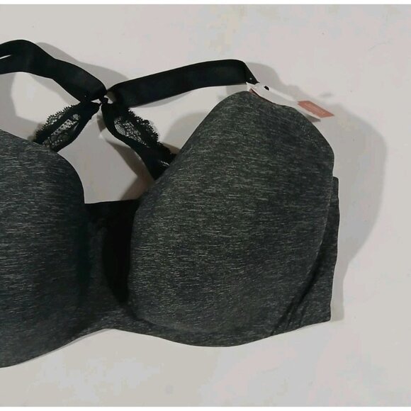 New Cacique Lightly Lined Balconette Bra Size 42F Black Lace Underwire - Picture 2 of 8